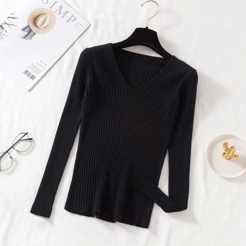 Women's Knitted V-Neck Pullover Sweater