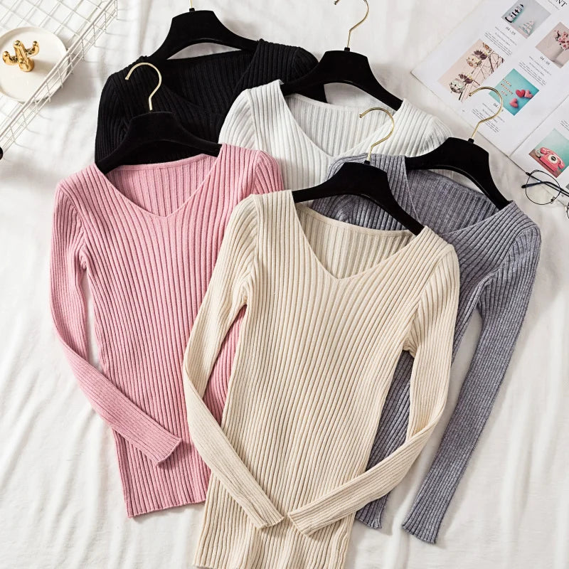 Women's Knitted V-Neck Pullover Sweater