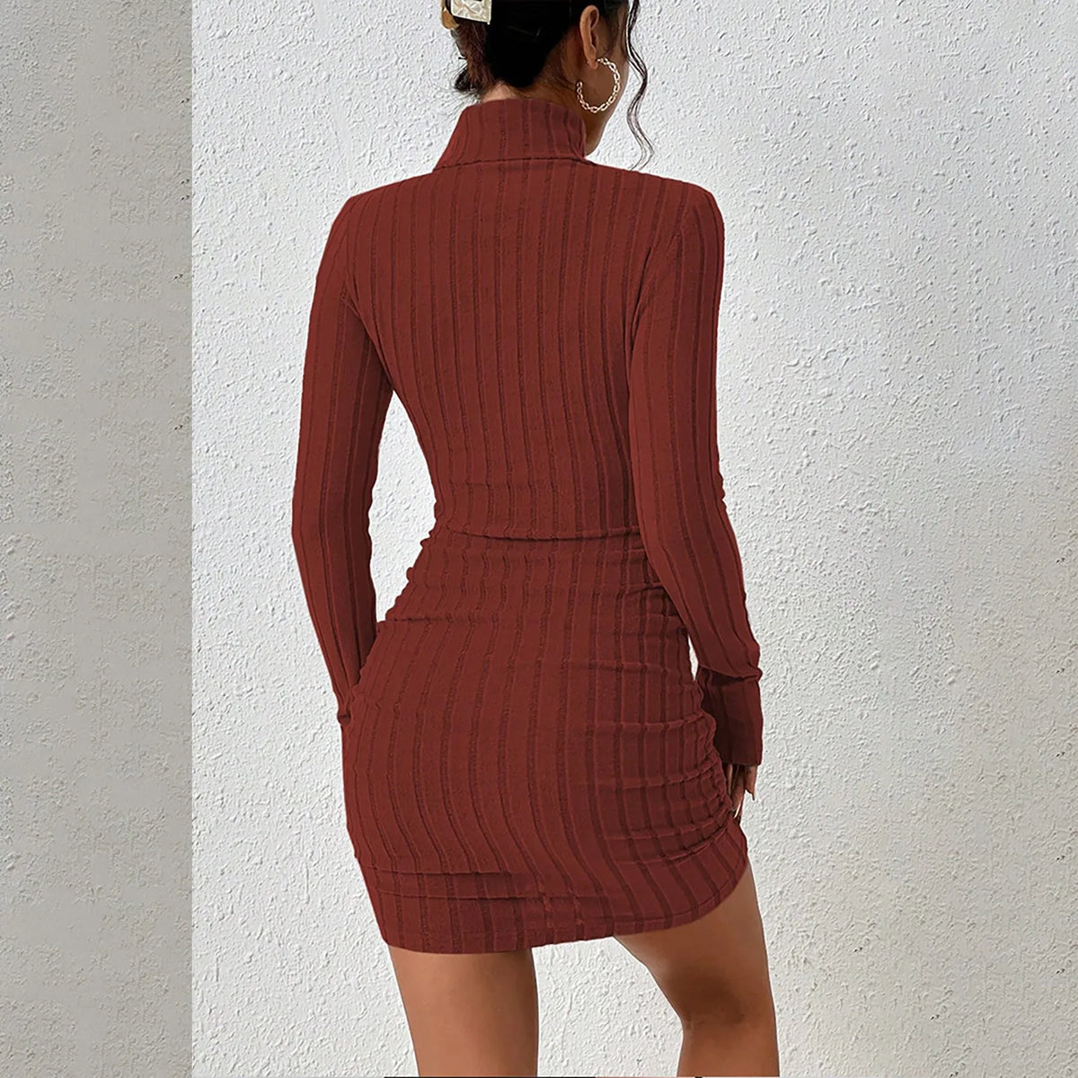 Women's Turtleneck Knit Bodycon Mini Dress