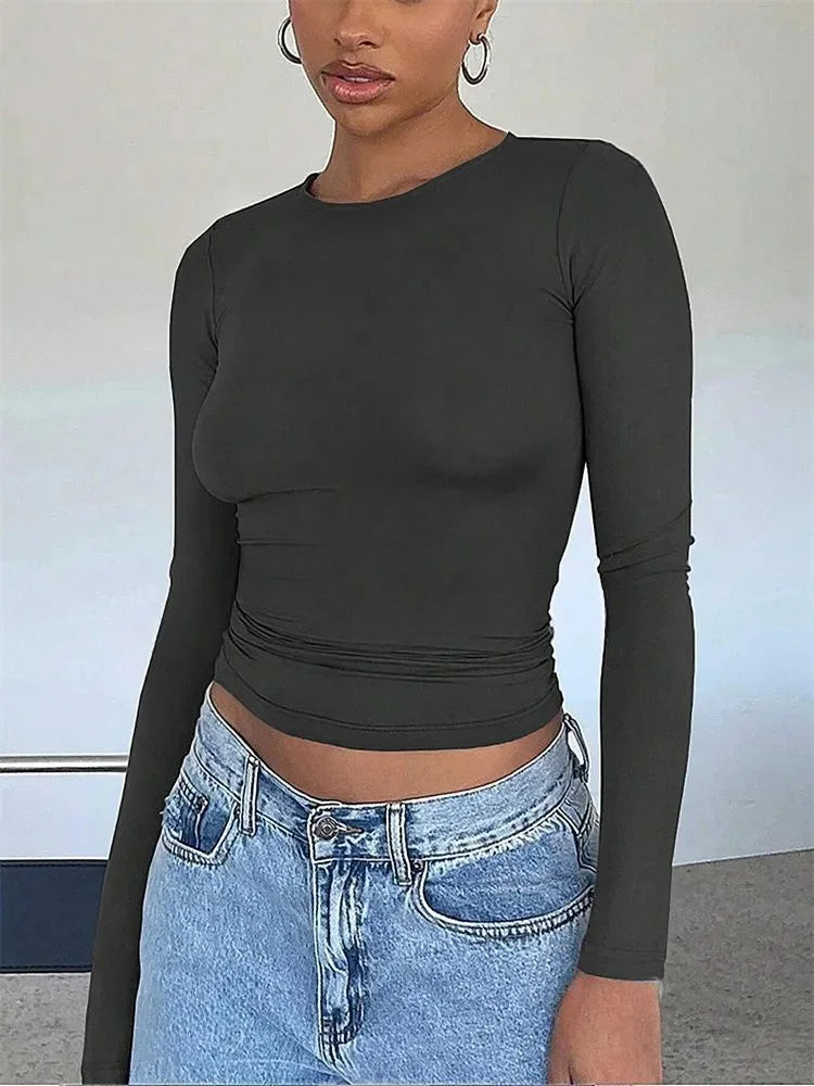 Women's Basic Long Sleeve Crop Top