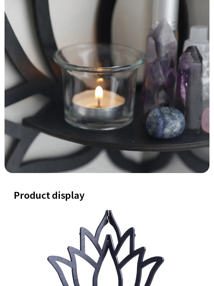 Wooden Lotus Corner Wall Shelf