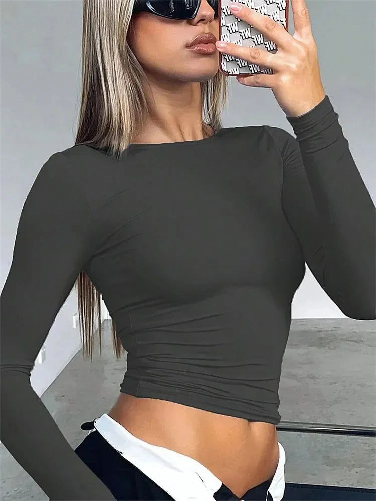 Women's Basic Long Sleeve Crop Top