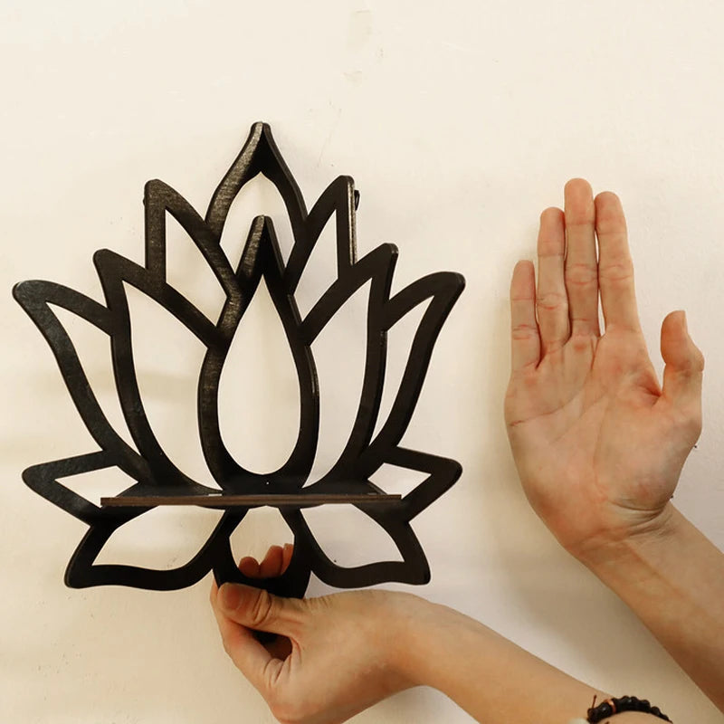 Wooden Lotus Corner Wall Shelf