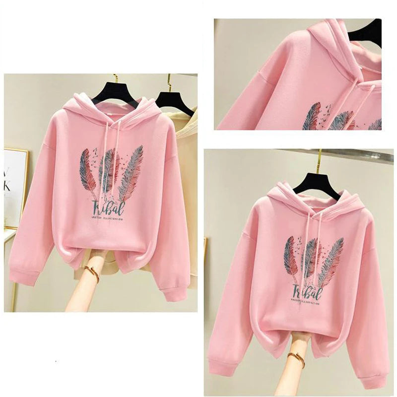 Women's Feather Print Fleece Sweatshirt