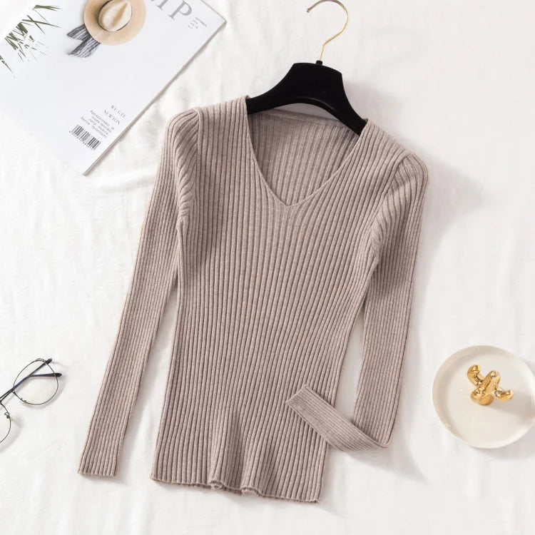 Women's Knitted V-Neck Pullover Sweater