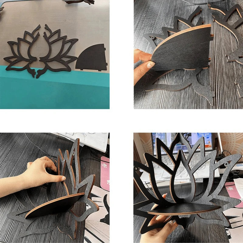 Wooden Lotus Corner Wall Shelf