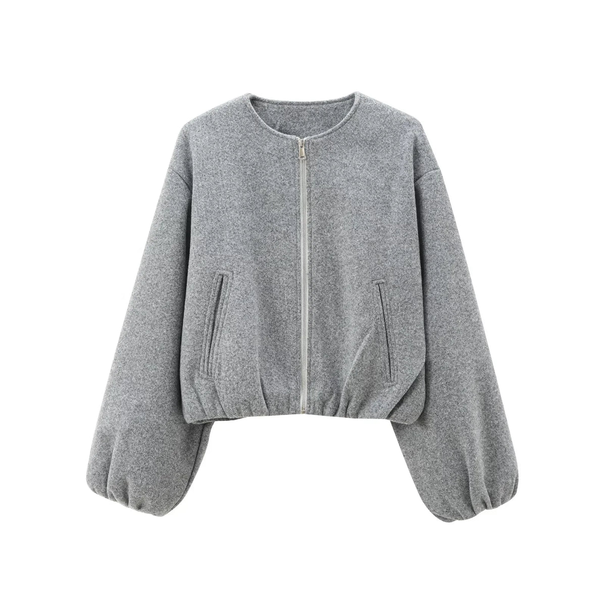 Women's Cropped Faux Wool Bomber Jacket