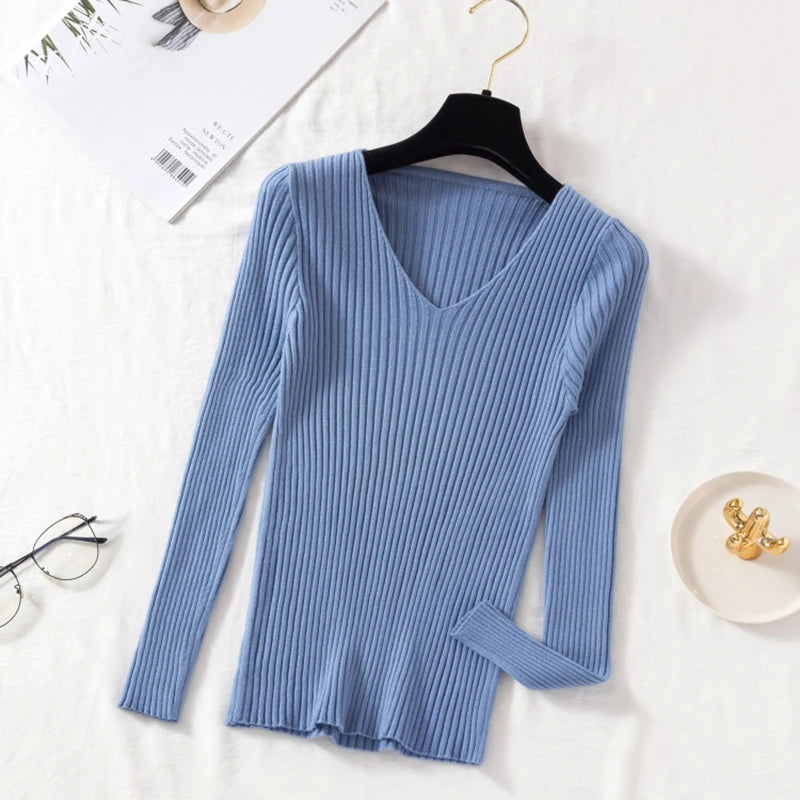 Women's Knitted V-Neck Pullover Sweater