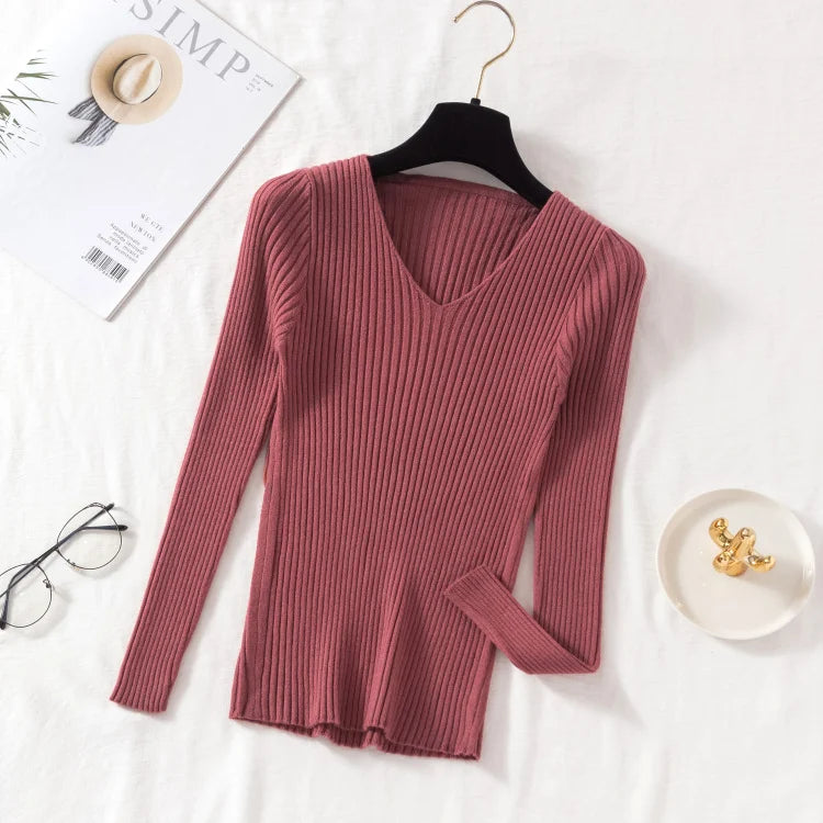 Women's Knitted V-Neck Pullover Sweater