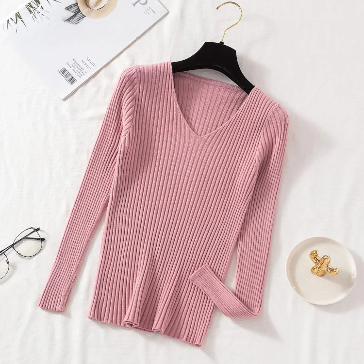 Women's Knitted V-Neck Pullover Sweater
