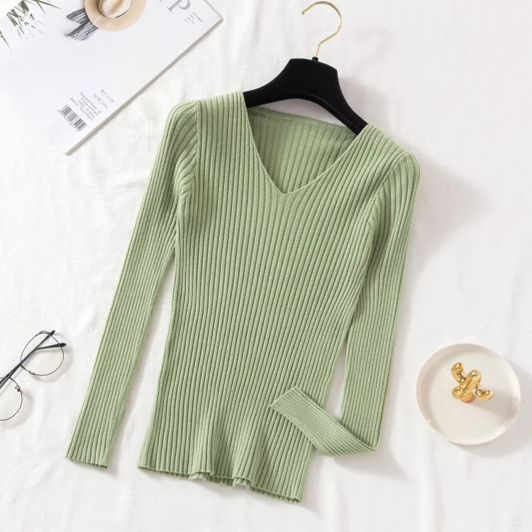 Women's Knitted V-Neck Pullover Sweater