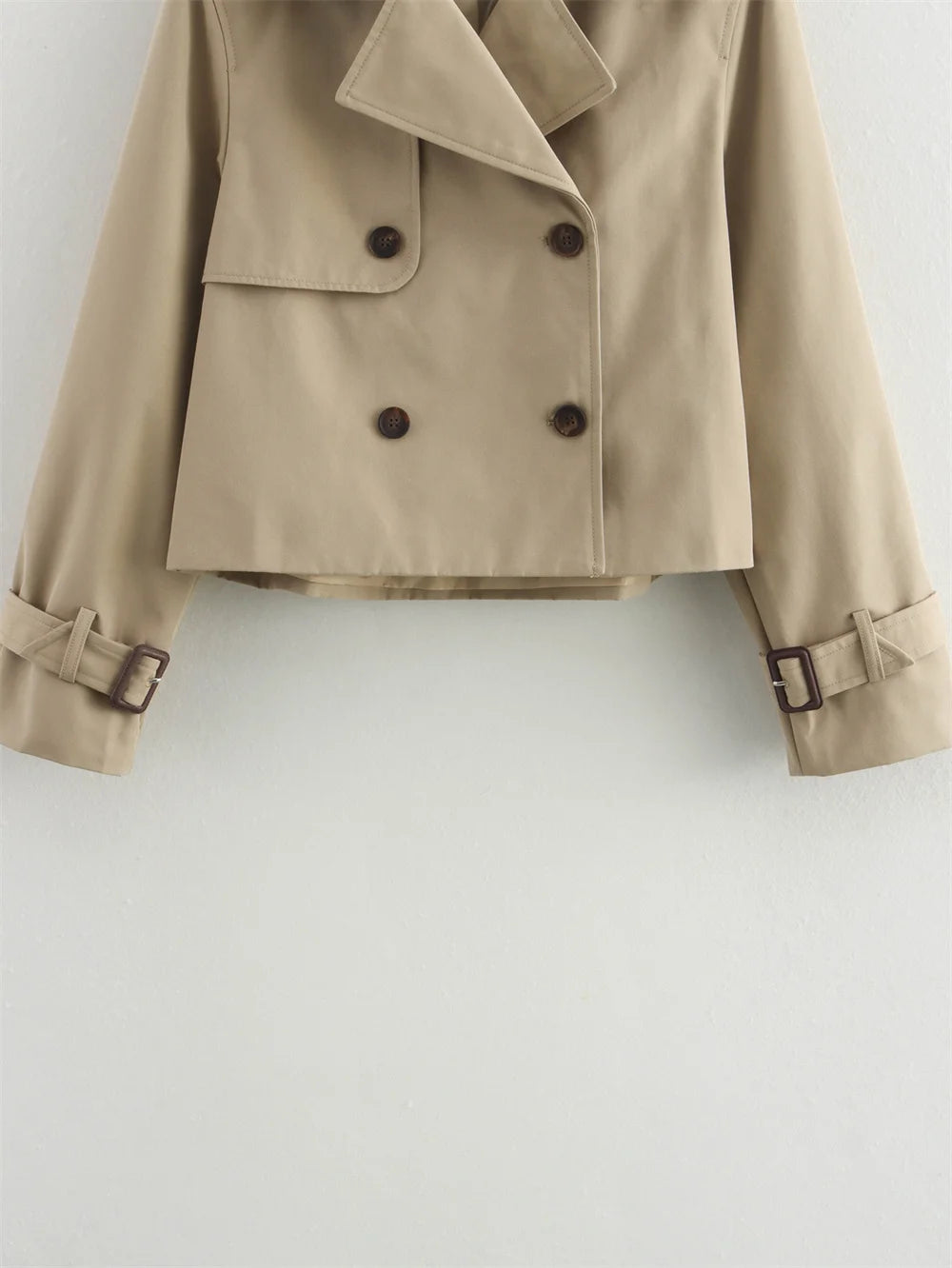 Women's Vintage Double-Breasted Cropped Trench