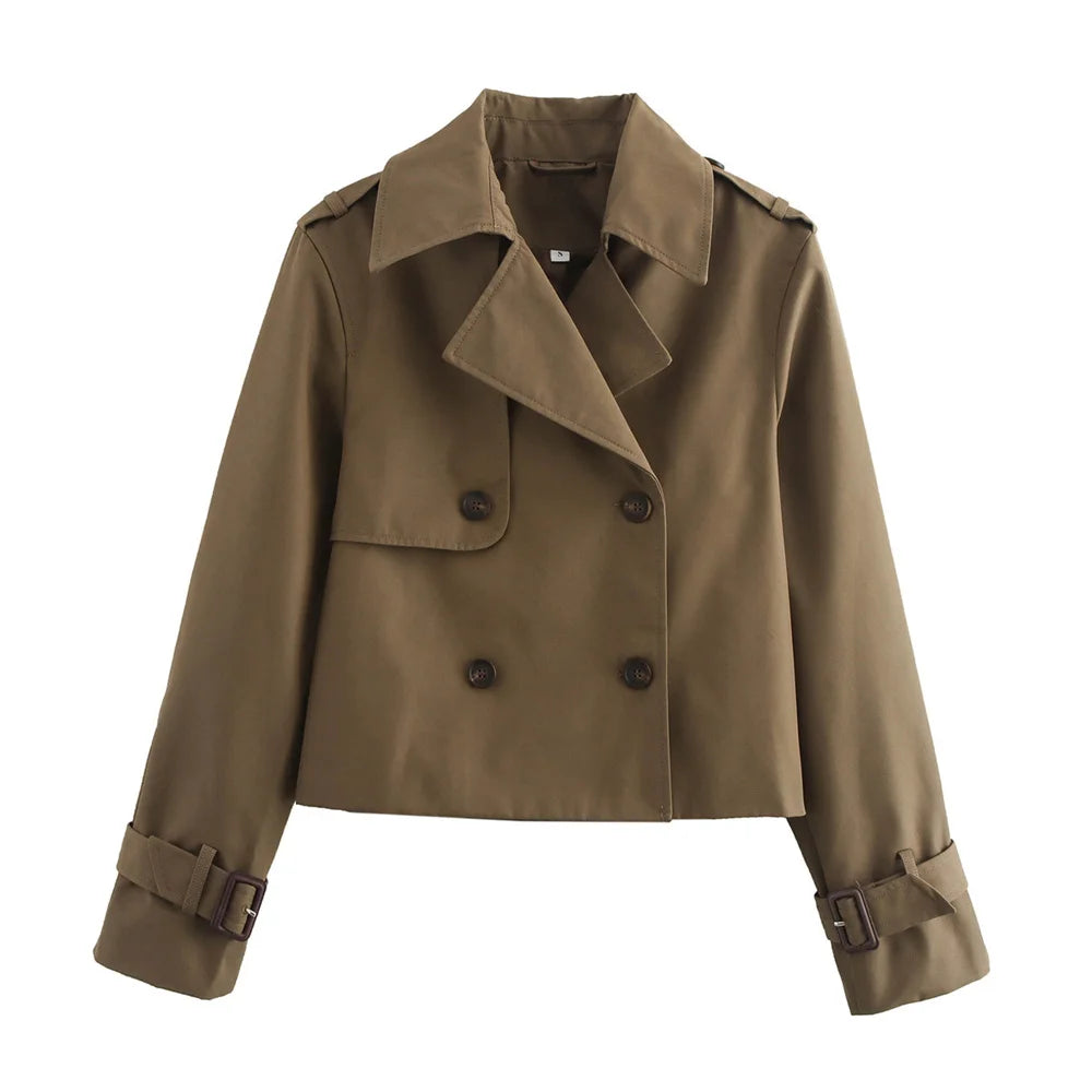 Women's Vintage Double-Breasted Cropped Trench