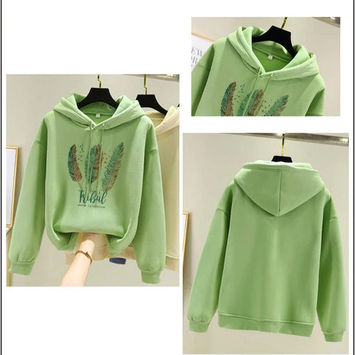 Women's Feather Print Fleece Sweatshirt