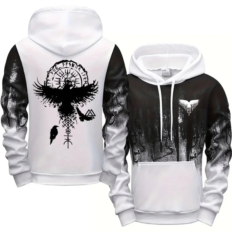 Men's Viking Raven Print Hoodie