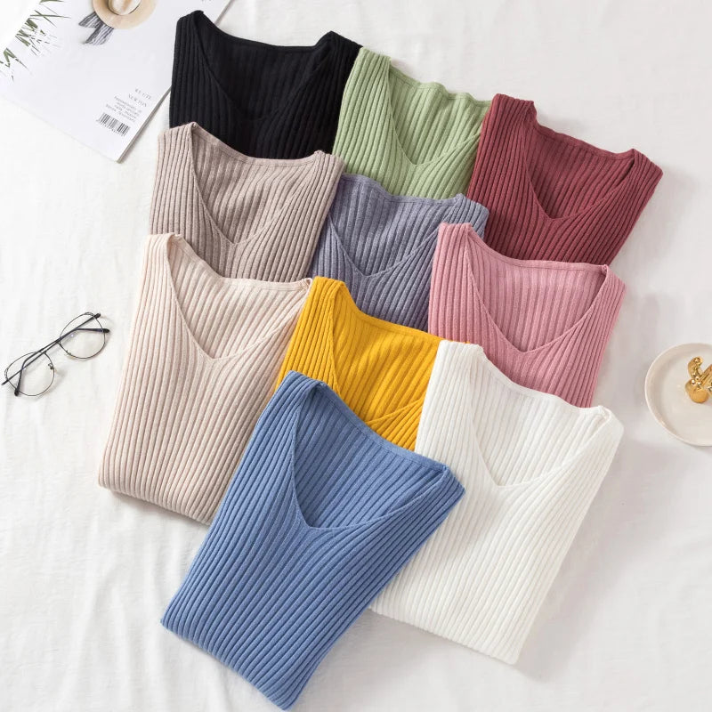 Women's Knitted V-Neck Pullover Sweater