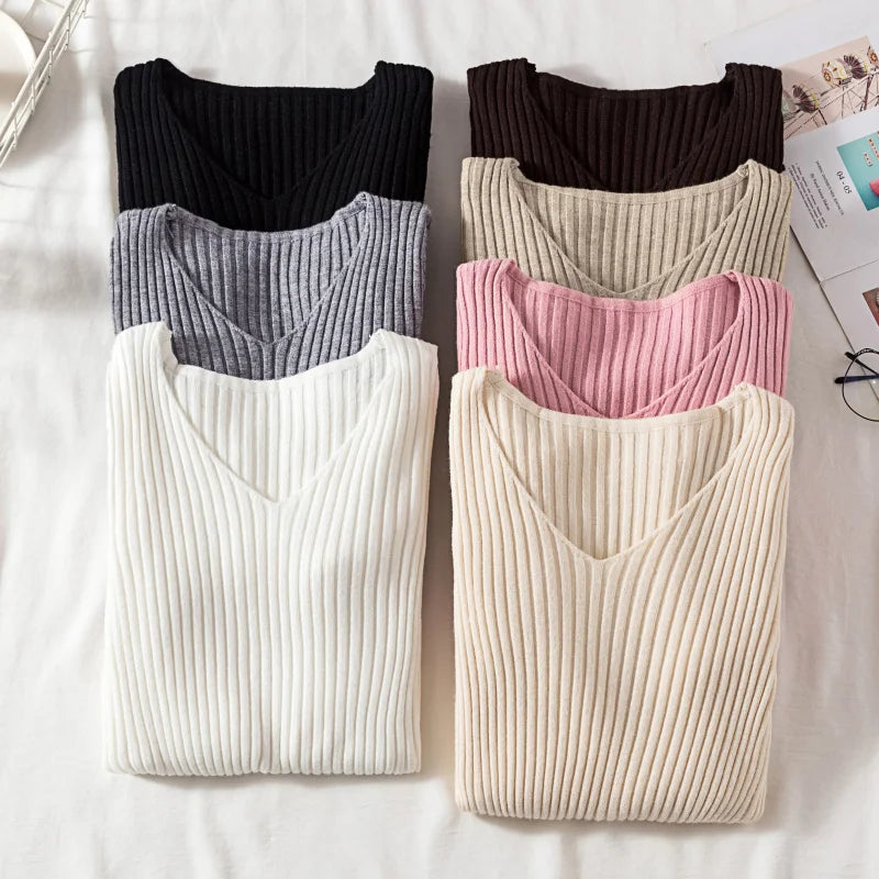 Women's Knitted V-Neck Pullover Sweater