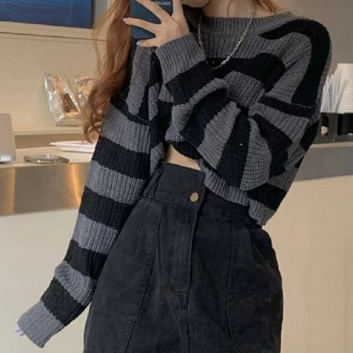 Women's Striped Cropped Knit Sweater