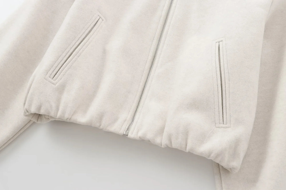 Women's Cropped Faux Wool Bomber Jacket