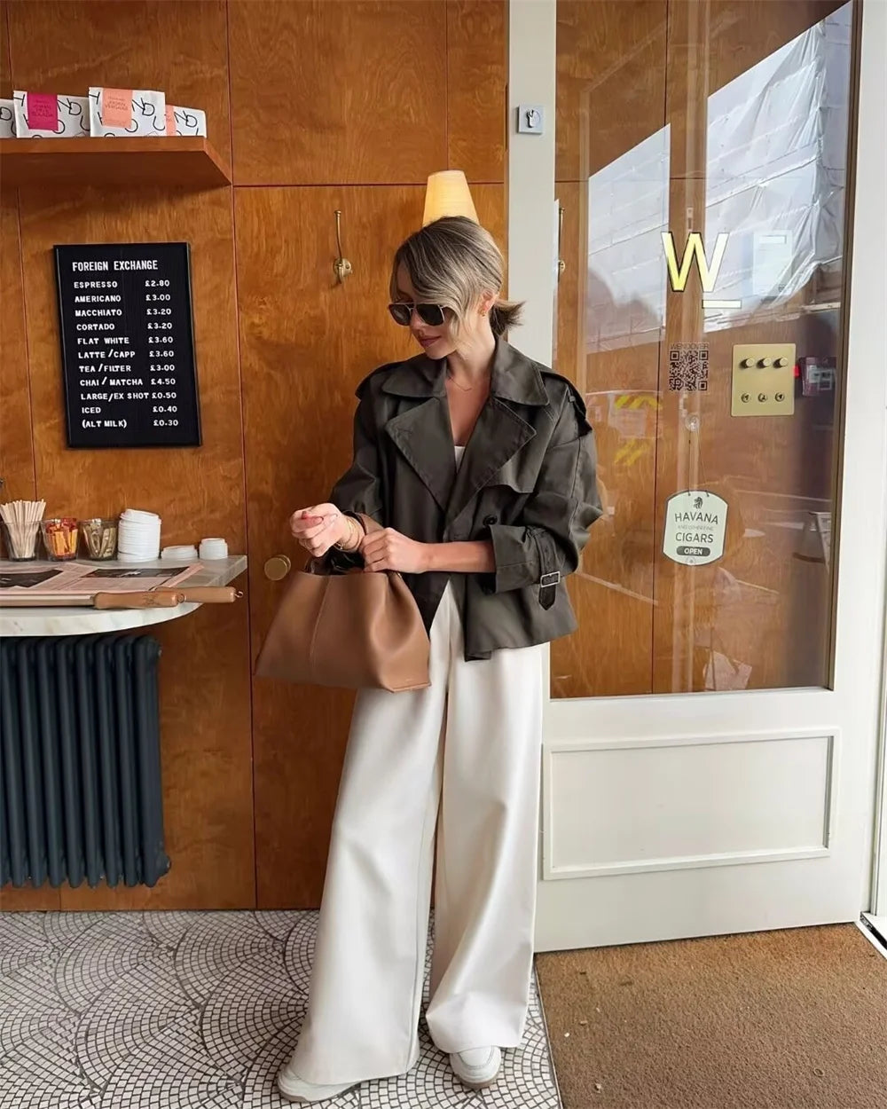 Women's Vintage Double-Breasted Cropped Trench