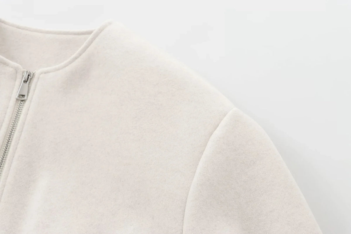 Women's Cropped Faux Wool Bomber Jacket