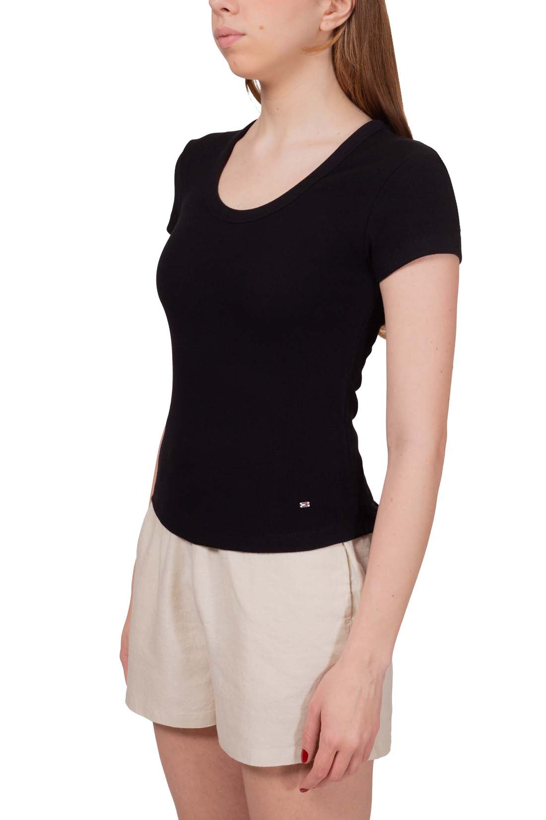 TOMMY HILFIGER - T-shirt donna slim a costine  - Taglia XL-11