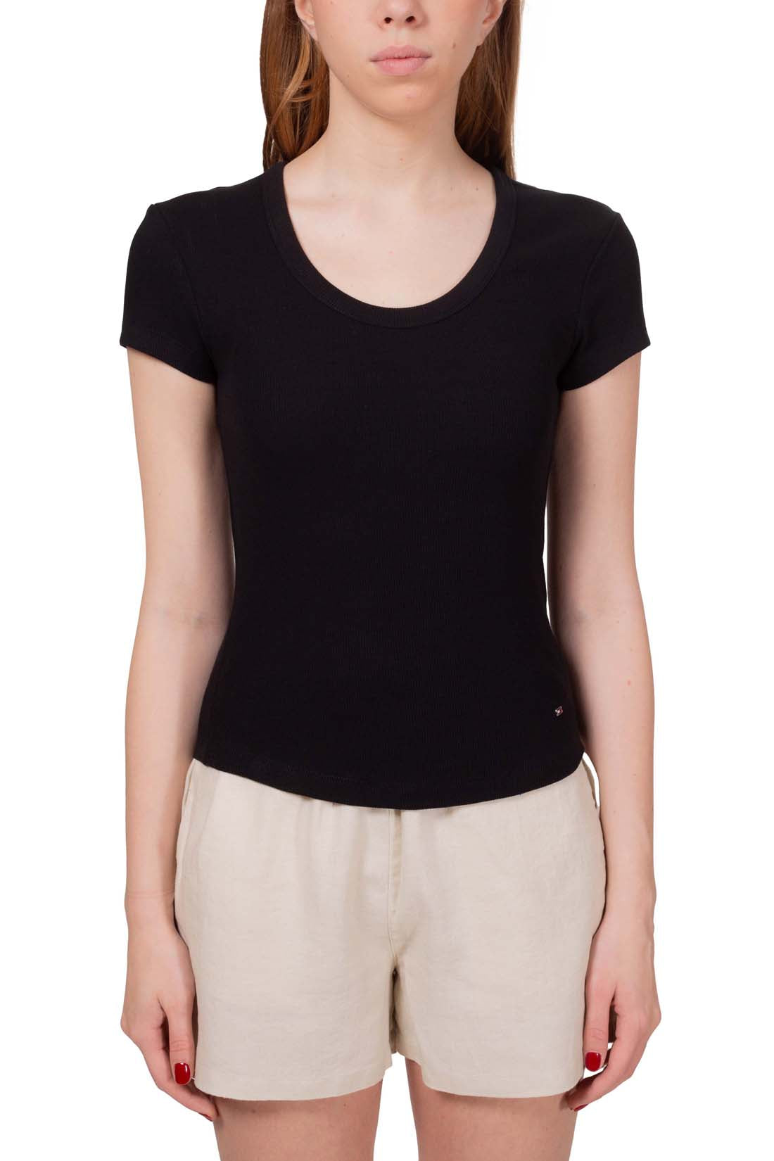 TOMMY HILFIGER - T-shirt donna slim a costine  - Taglia XL-9