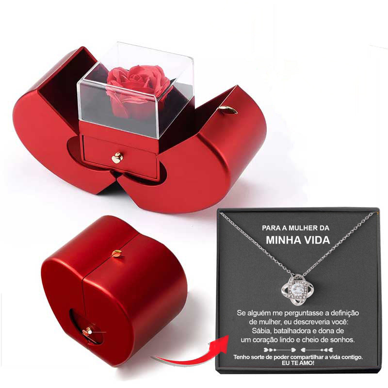 Eternal Rose Gift Box with Necklace – Preserved Rose Jewelry Box, Christmas Gift for Her