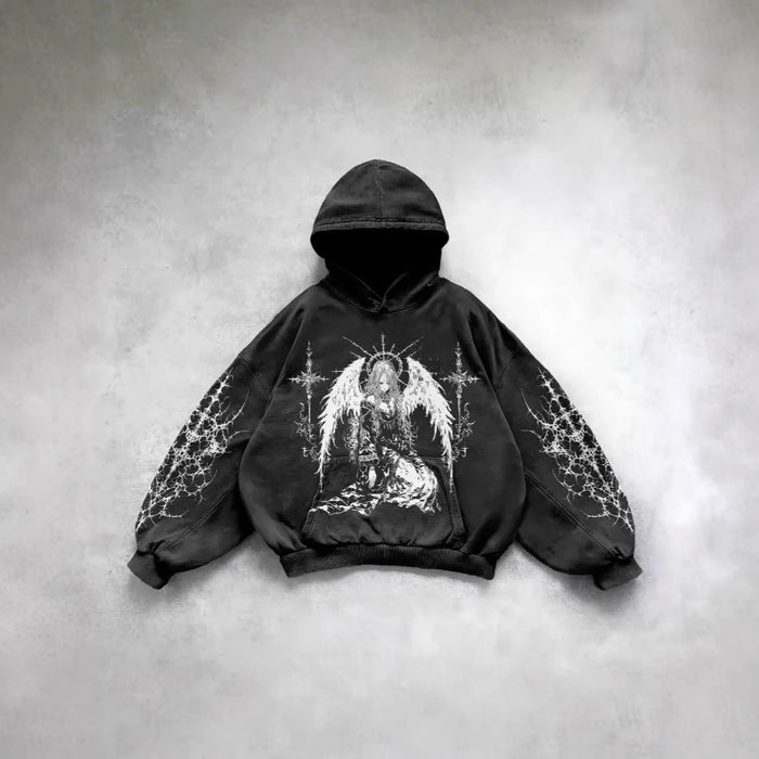 Vintage Skull Print Pullover Hoodie