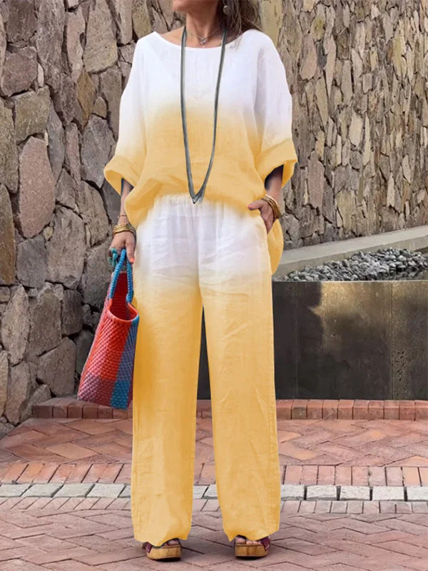 Women's Cotton Linen Gradient Two-Piece Set