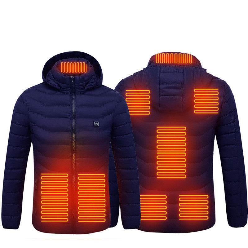 Men's USB Heated Jacket with Detachable Hood – 3 Heat Levels, 2–9 Heating Zones