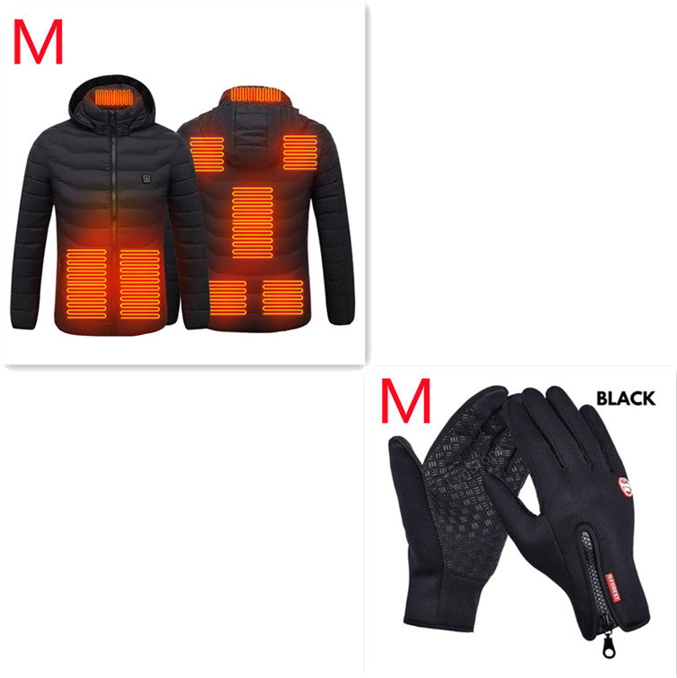Men's USB Heated Jacket with Detachable Hood – 3 Heat Levels, 2–9 Heating Zones