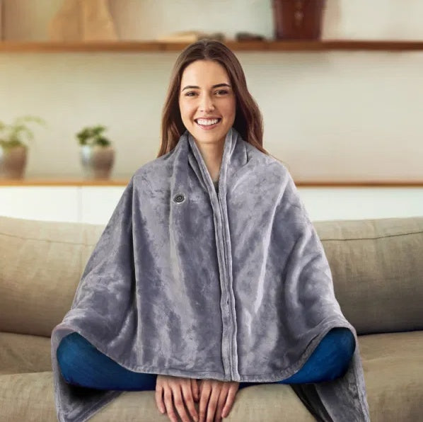 USB Heated Blanket Wrap 59x31 in – Wearable Electric Poncho Shawl with Zipper, Washable