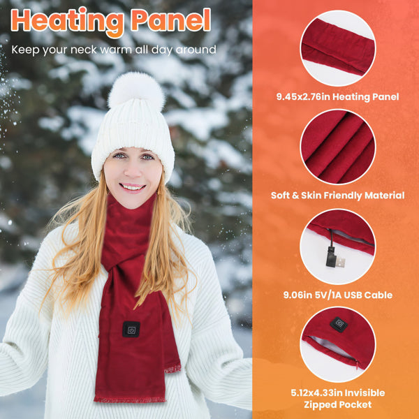 USB Heated Neck Wrap Scarf – 3 Heat Settings, Soft & Washable Winter Warmer