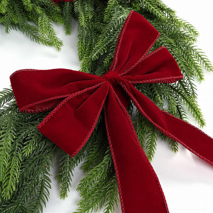 6FT Norfolk Pine Christmas Garland with Red Velvet Ribbon & Bow