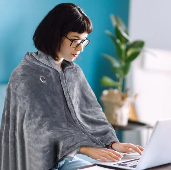 USB Heated Blanket Wrap 59x31 in – Wearable Electric Poncho Shawl with Zipper, Washable