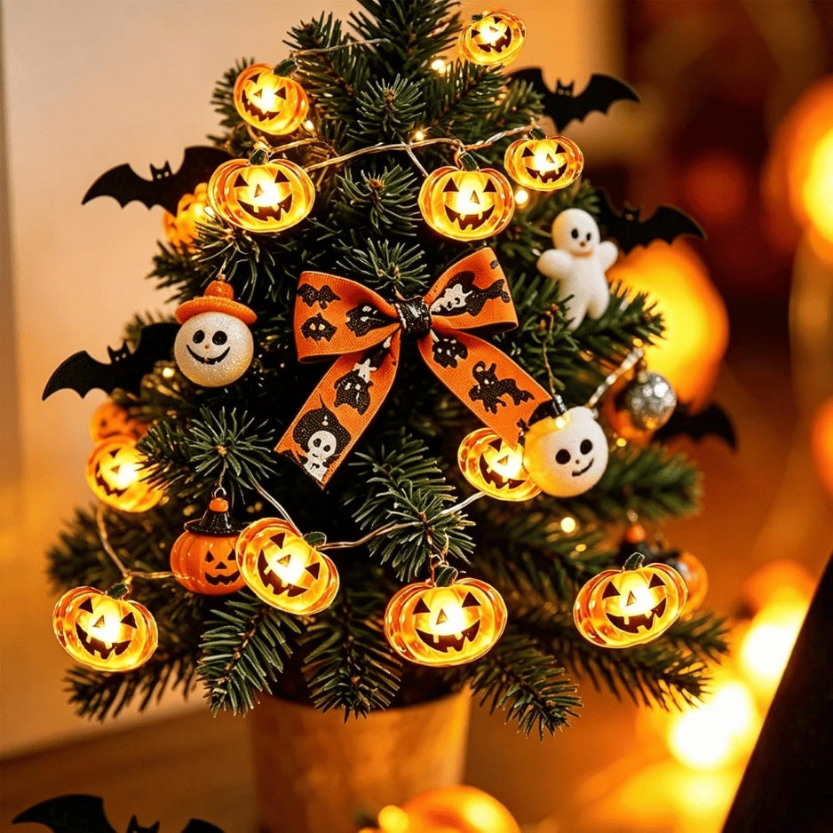 Halloween Jack-O'-Lantern Pumpkin Wreath Lights – 30 LED, Battery Operated