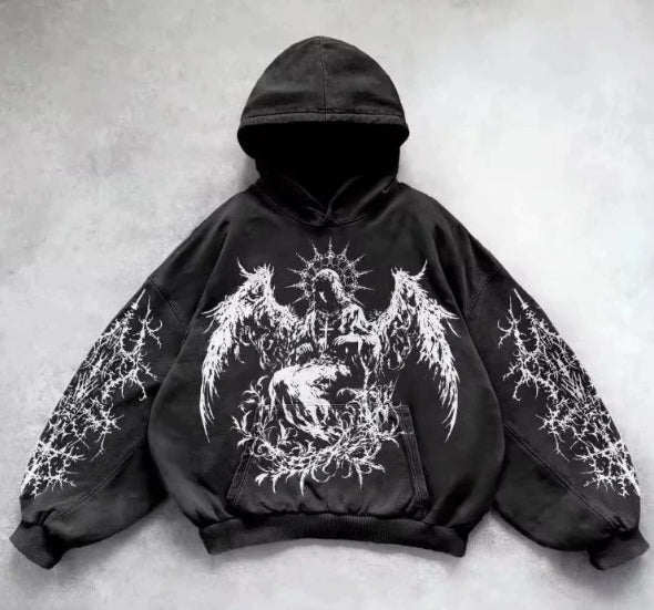 Vintage Skull Print Pullover Hoodie