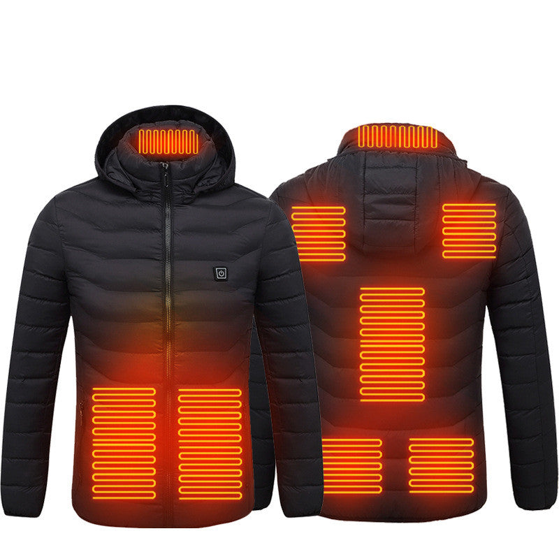 Men's USB Heated Jacket with Detachable Hood – 3 Heat Levels, 2–9 Heating Zones