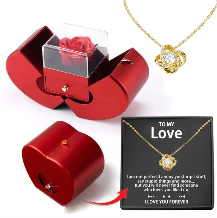 Eternal Rose Gift Box with Necklace – Preserved Rose Jewelry Box, Christmas Gift for Her