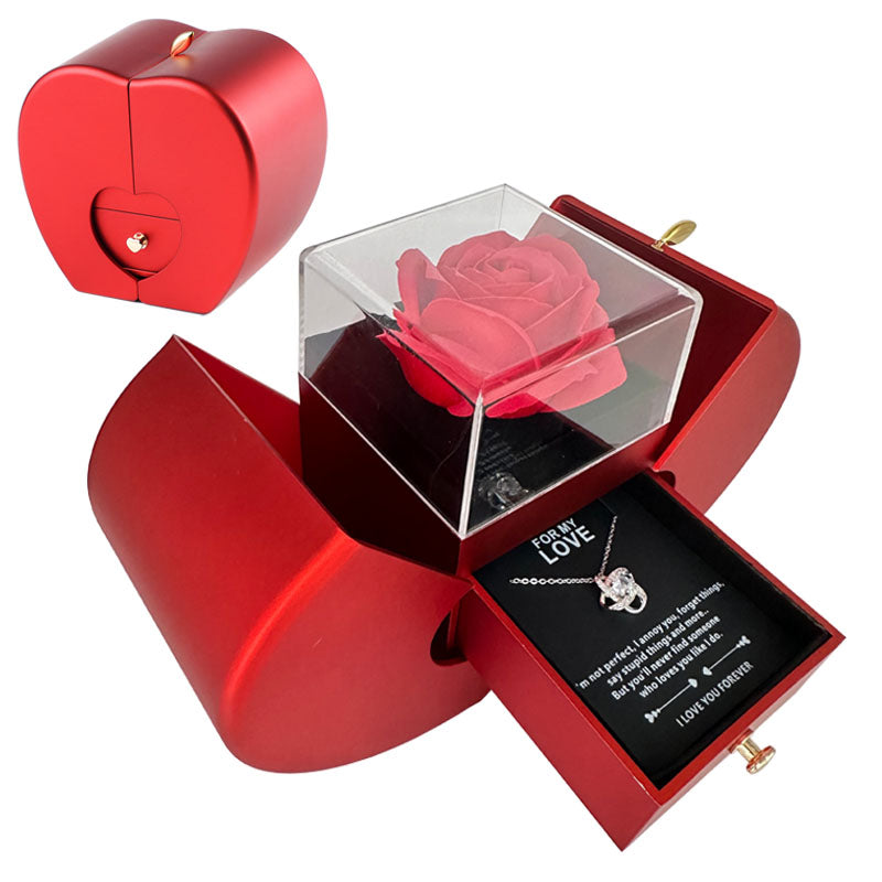 Eternal Rose Gift Box with Necklace – Preserved Rose Jewelry Box, Christmas Gift for Her
