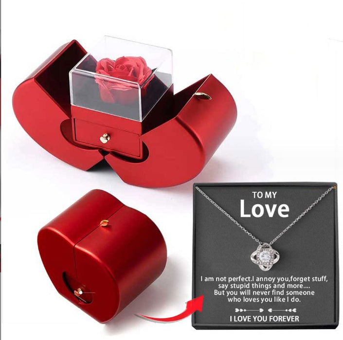 Eternal Rose Gift Box with Necklace – Preserved Rose Jewelry Box, Christmas Gift for Her