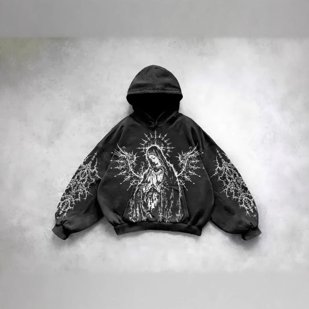 Vintage Skull Print Pullover Hoodie