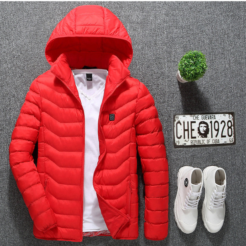 Men's USB Heated Jacket with Detachable Hood – 3 Heat Levels, 2–9 Heating Zones
